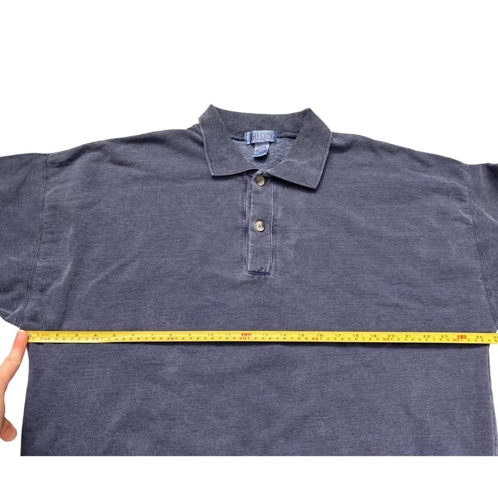 Vintage Stone Wash Finish Blue Polo Collar Pullover Sweatshirt - Picture 7 of 8